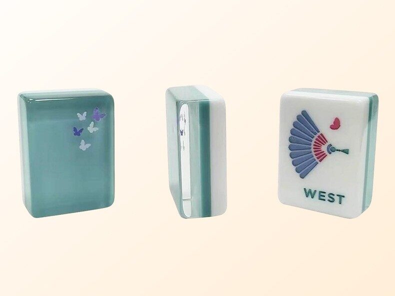 Aqua Blue acrylic mahjong tile set, airy pastel blue colourway