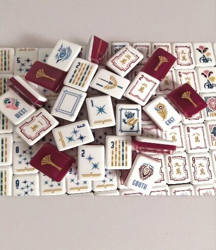 Celestial Collection Wine acrylic mahjong tile set in deep pastel wine tone
