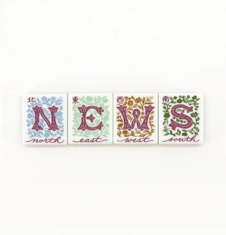 Loveletters acrylic mahjong tile set, whimsical pastel colourway