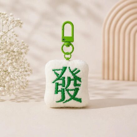 Mahjong bag charms in white, green and red